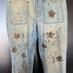 Magnolia Pearl Star Catcher Gold Sequin Star Jeans